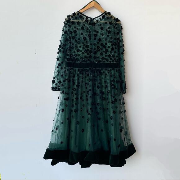 Mac Duggal : Velvet & Beaded Floral All Over w Velvet Trim A-Line Dress : Sz 14 - Picture 4 of 8